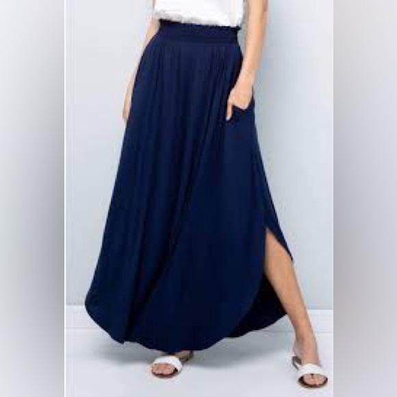 Sejour Dresses & Skirts - Sejour Navy Maxi Skirt Satin Feel